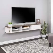 Prepac Wall Mounted Media Console With Door Drifted Gray And White