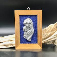 Wood Framed Pewter Icon Of Madonna