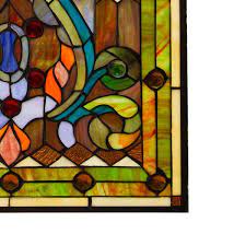 Multi Stained Glass Fleur De Lis Window Panel