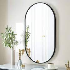 Xramfy 20 In W X 36 In H Oval Black Classic Aluminum Alloy Framed Wall Mirror