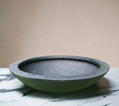 Grey Round Stone Bowl Planter For