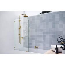 Glass Warehouse 34 X 58 25 Frameless Bathtub Shower Door Single Fixed Panel Radius Satin Brass