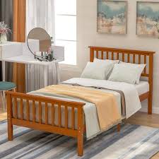 Urtr Oak Twin Size Platform Bed With Headboard And Footboard Platform Bed Frame With Wood Slat Support For Kids Teens S Brown