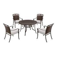 Home Decorators Collection 5 Piece Wilshire Heights Cushioned Cast And Woven Back All Aluminum Outdoor Dining Set With Sunbrella Bliss Sand Cushion