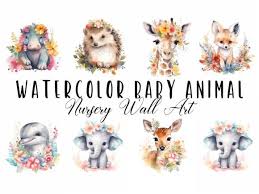 Watercolor Baby Animals Nursery Wall
