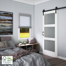 Eightdoors 36 In X 84 In White Finished Frosted Glass Pine Wood Single Barn Door 52488019843635fr