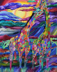 Colorful Giraffe Oil Painting Art By