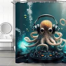Amrgik Octopus Shower Curtain With 12