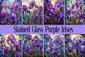 Stained Glass Purple Irises Graphic By
