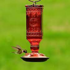 Perky Pet Red Square Antique Bottle Glass Hummingbird Feeder 24 Oz