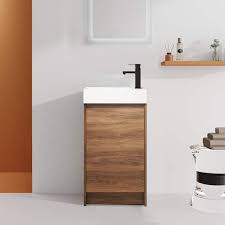 Funkol 18 In W Simplicity Style Freestanding Small Bathroom Vanity With Single Sink And Soft Closing Door In Dark Brown