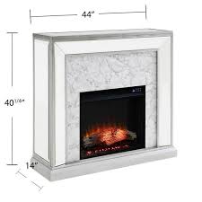 Legamma 44 In Mirrored And Faux Marble Electric Fireplace In White