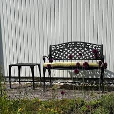 Rose Metal Garden Bench Seat Set In