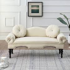 54 In Beige Accent Velvet 2 Seater Loveseat Upholstered Rolled Arms Small Sofa Couch With Wood Legs