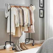 Black Steel Extendable Garment Clothes Rack With Wheels 43 In W X 63 In H