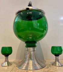 French Green Glass Punch Bowl