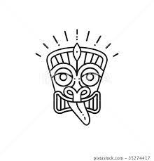 Tiki Icon Tiki Mask Head Thin Line Art
