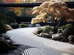 Zen Dry Stream Raked Gravel Garden With