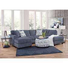 American Furniture Classics Transitional Blue Two Piece U Shaped Sectional Sofa With Four Throw Pillows