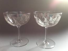Pair Antique Champagne Glasses Fern