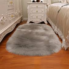 Oval Faux Fur Sheepskin Floor Rug Grey