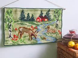 Vintage Wall Embroidery Cross Stitched
