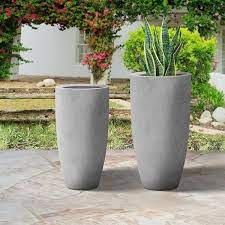 Plantara 32 In 23 6 In H Tall Raw Concrete Planter Large Outdoor Plant Pot Modern Tapered Flower Pot For Garden