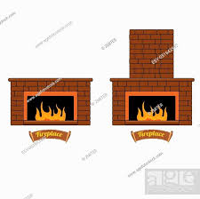Burning Brown Brick Fireplace