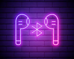 Glowing Neon Line Air Headphones Icon