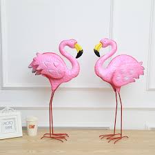 2 X Pink Flamingos Metal Yard Garden