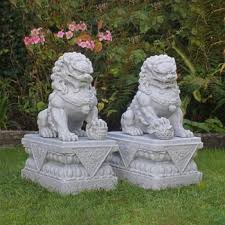 Foo Dogs 45cm Granite Chinese Garden