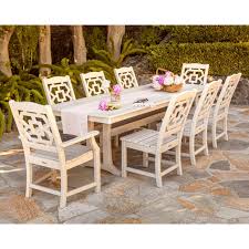 Polywood Chinoiserie 9 Piece Dining Set With Trestle Legs In Slate Grey