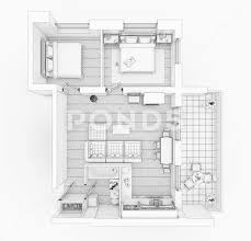 Line Drawing Floor Plan On A White