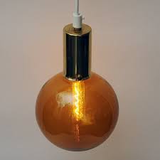 Vintage Amber Glass Dome Pendant Lamp 1970