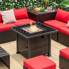 Costway 32 Propane Fire Pit Table 50 000 Btu Square Firepit Heater See Details Black Mix Brown