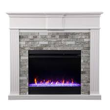 Bondale Color Changing Fireplace With Faux Stone Surround White