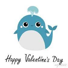 Happy Valentines Day Blue Whale With