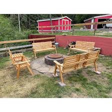Cedar Fir Log Wood Patio Garden Bench With Foldable Table Outdoor Wooden