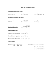 Pre Calculus 11 Formula Cheat Sheet