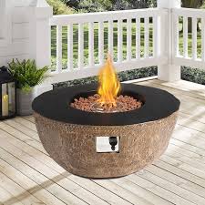 42 In Outdoor Concrete Gas Fire Pit Bowl Brown Faux Stone Large Fire Pit Table Propane Liquefied Petroleum Gas