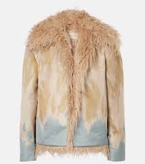 Printed Faux Fur Trimmed Jacket In
