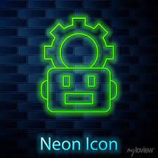 Glowing Neon Line Robot Setting Icon