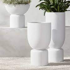 White Cement Outdoor Planter Set