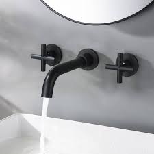 Double Handle Wall Mount Bathroom Sink Faucet In Matte Black