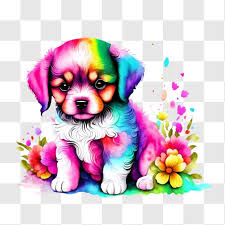 Playful Rainbow Colored Puppy