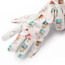 Cute Canvas And Leather Protective Gardening Gloves Cheerful Bonsai Print Design For Women 6113