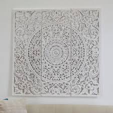 Litton Lane White Wood Handmade Intricately Carved Fl Wall Art With Mandala Design Set Of 3