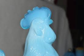 Blue Slag Glass Milk Glass Rooster