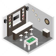 Lounge For Men Room Isometric Icon Set