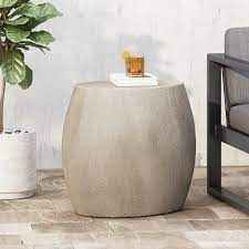 Noble House Edmonton Outdoor Convex Concrete Stone Side Table In Light Gray